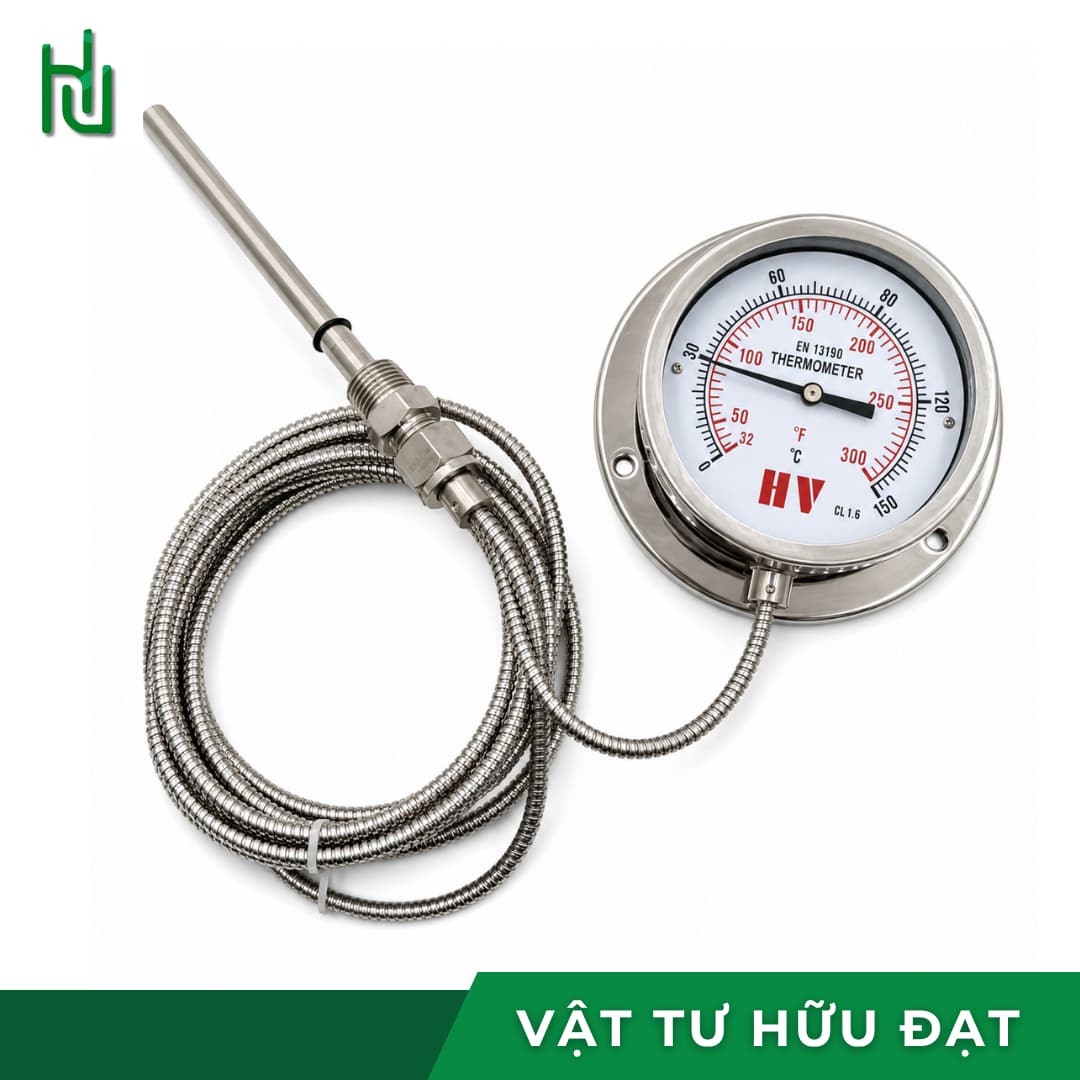 Đồng hồ đo nhiệt độ dây 3m HV mặt 100 trọn bộ gồm mặt đồng hồ, dây bọc inox và que đo