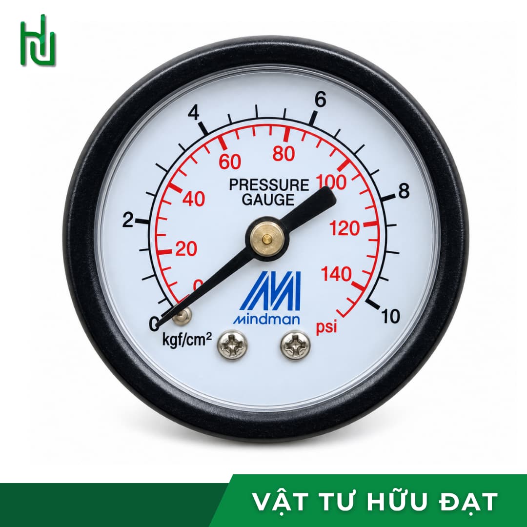 Đồng hồ đo áp suất hơi mặt 38 chân sau KK Gauges ren 9.6mm, thang 10 kg/cm²