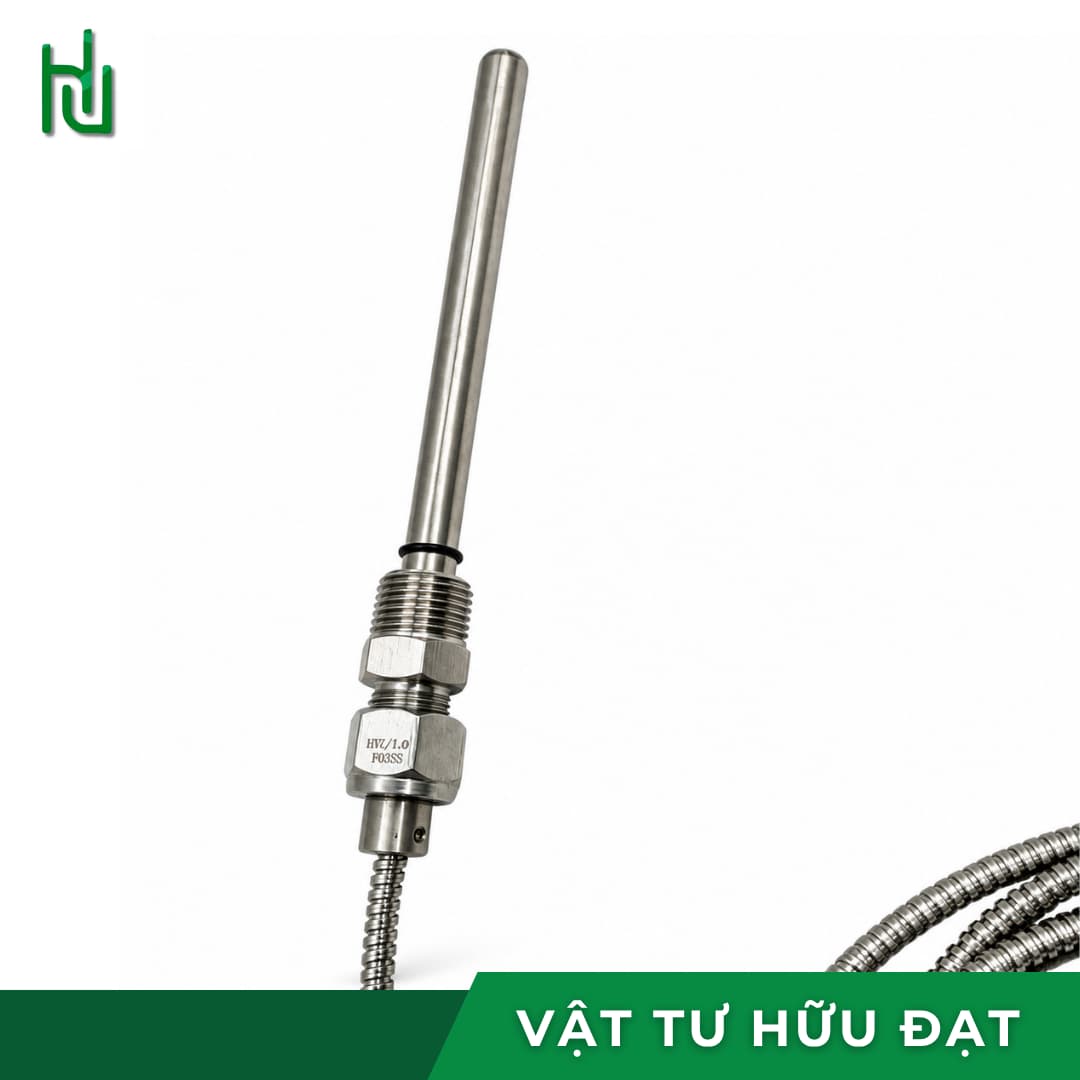 Que đo và đầu ren 1/2 inch PT của đồng hồ đo nhiệt độ dây 3m HV, thân inox 304