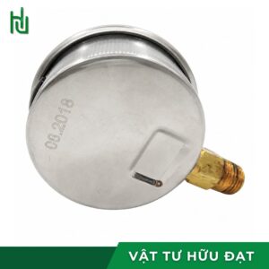 Đồng hồ đo áp suất dầu HV mặt 63 nhìn nghiêng, nút silicon thay dầu phía sau