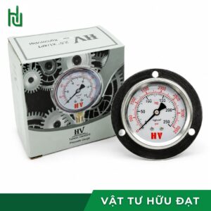 Đồng hồ áp suất dầu HV mặt 63 chân sau nhìn nghiêng, nút silicon thay dầu