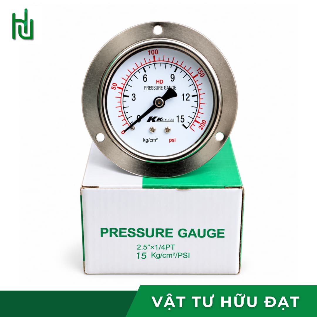 Đồng hồ đo áp suất hơi mặt 63 chân sau có vành KK Gauges, ren 13mm