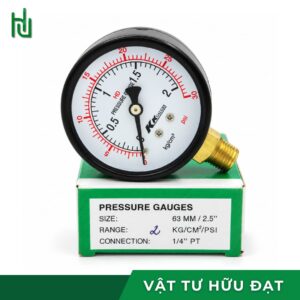 Đồng hồ đo áp suất hơi mặt 63 chân đứng KK Gauges, ren 13 mm