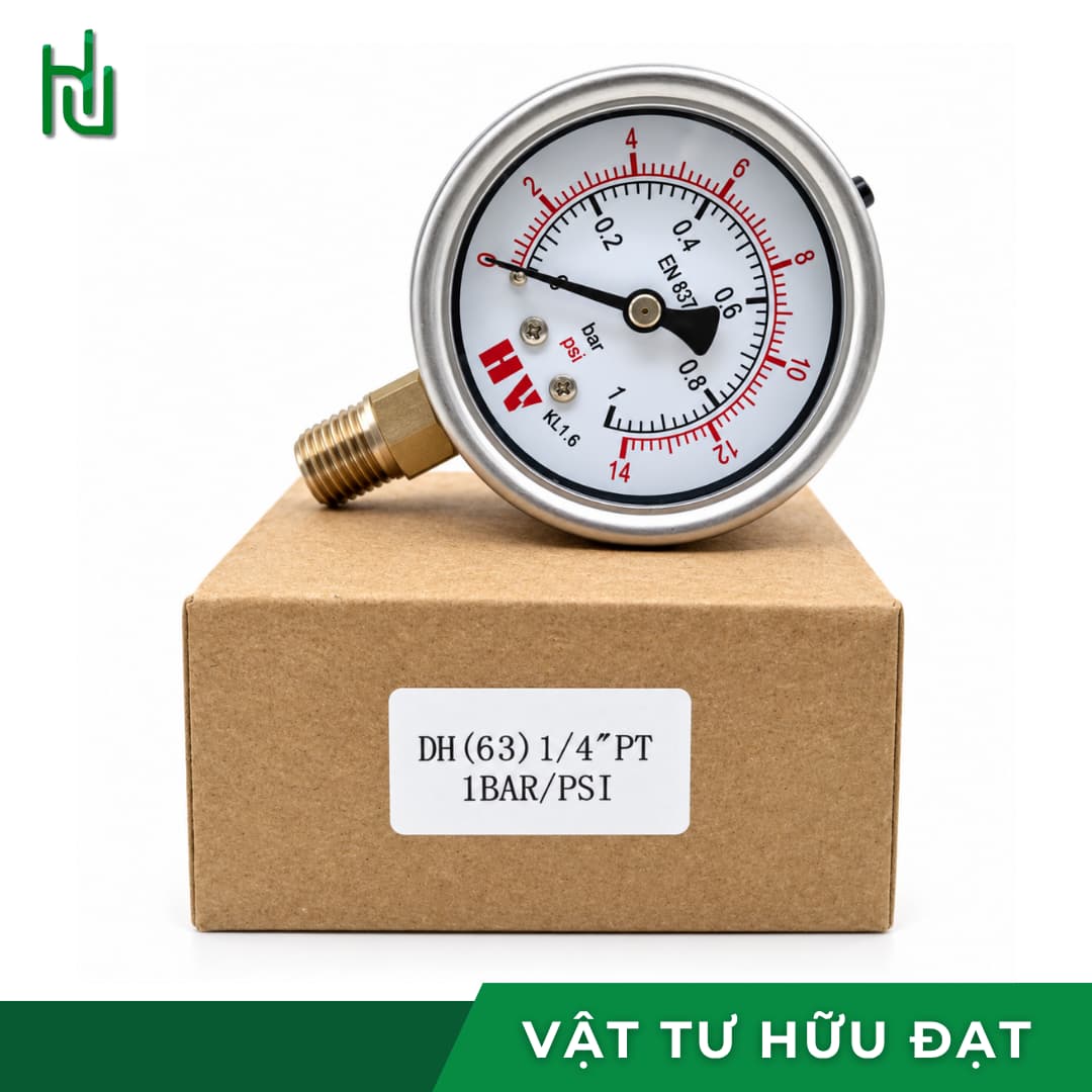 Đồng hồ đo áp suất HV mặt 63 chân inox 304 cho hoá chất và xăng dầu