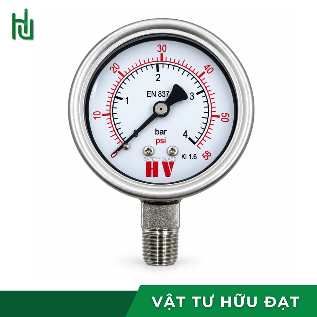 Chân ren inox 316 của đồng hồ đo áp suất HV mặt 63, ren 13mm 1/4 inch PT