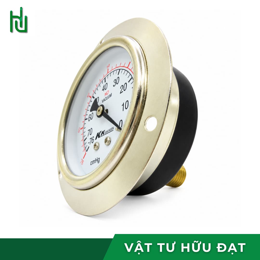 Đồng hồ áp suất hơi mặt 63 chân sau nhìn nghiêng, vỏ thép chống ăn mòn
