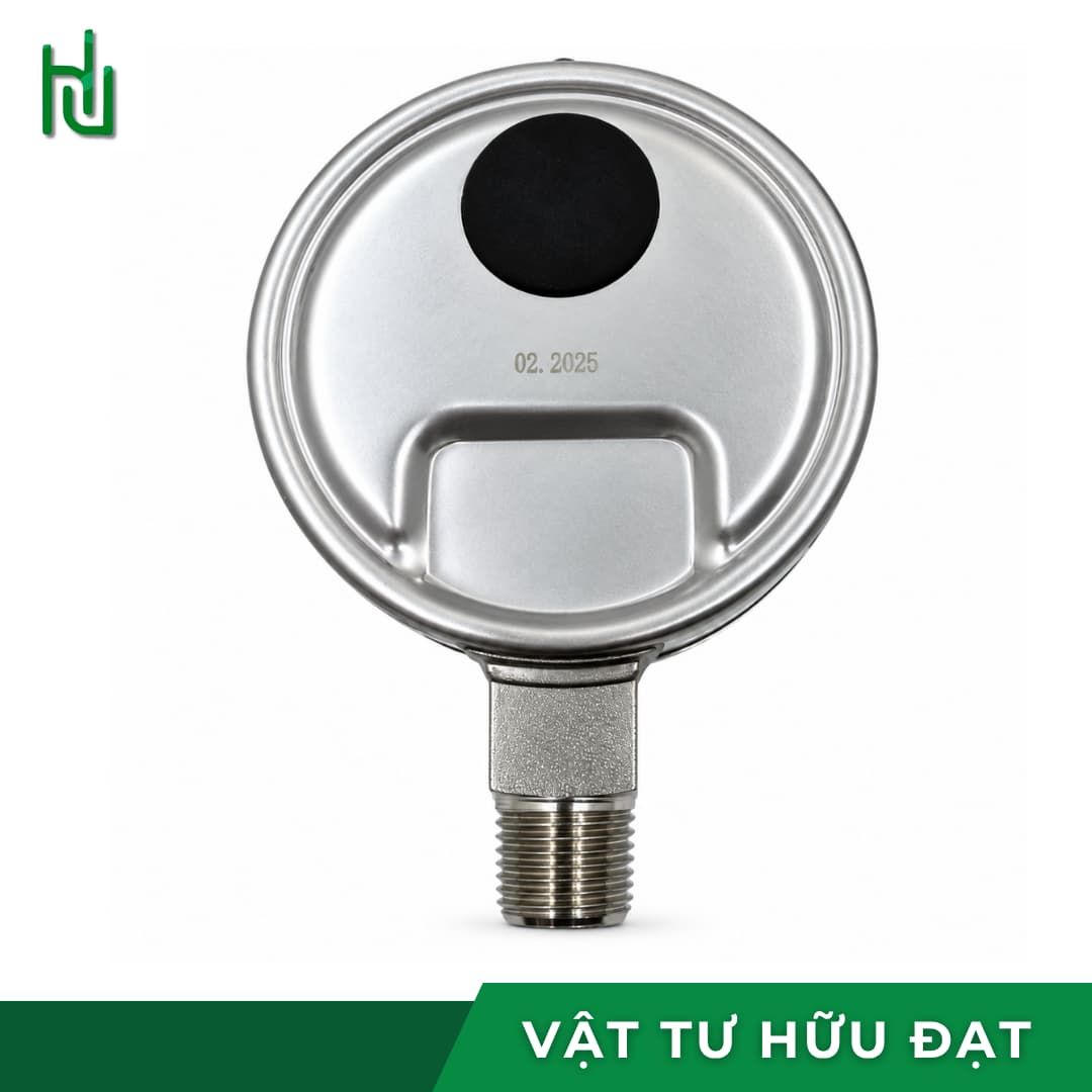Mặt sau đồng hồ áp suất HV 63 với nút silicon thay dầu glycerin