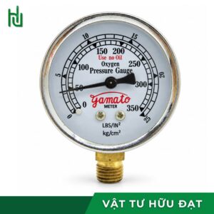 Mặt đồng hồ oxy cổng vào thang 0 đến 350 kg/cm² và chân ren lắp đặt